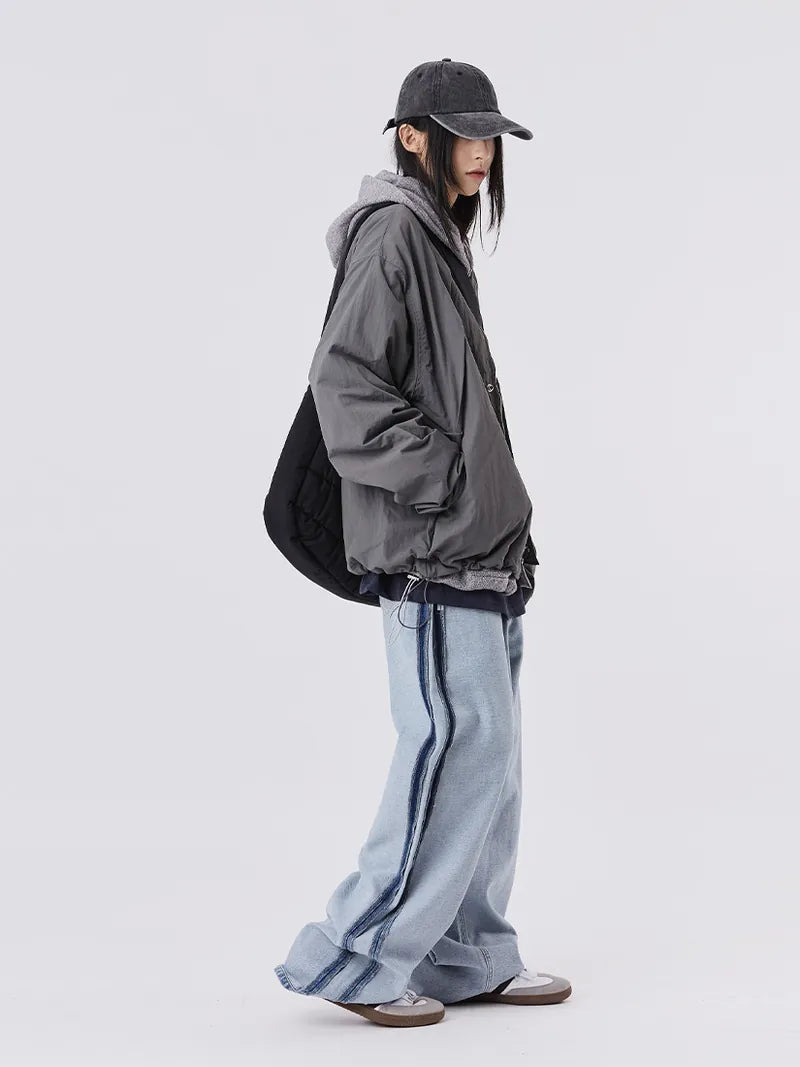 Reverse Track Line Wide Denim Pants