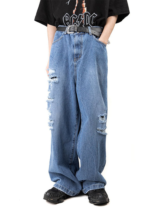 Wide Blue Damage Jeans