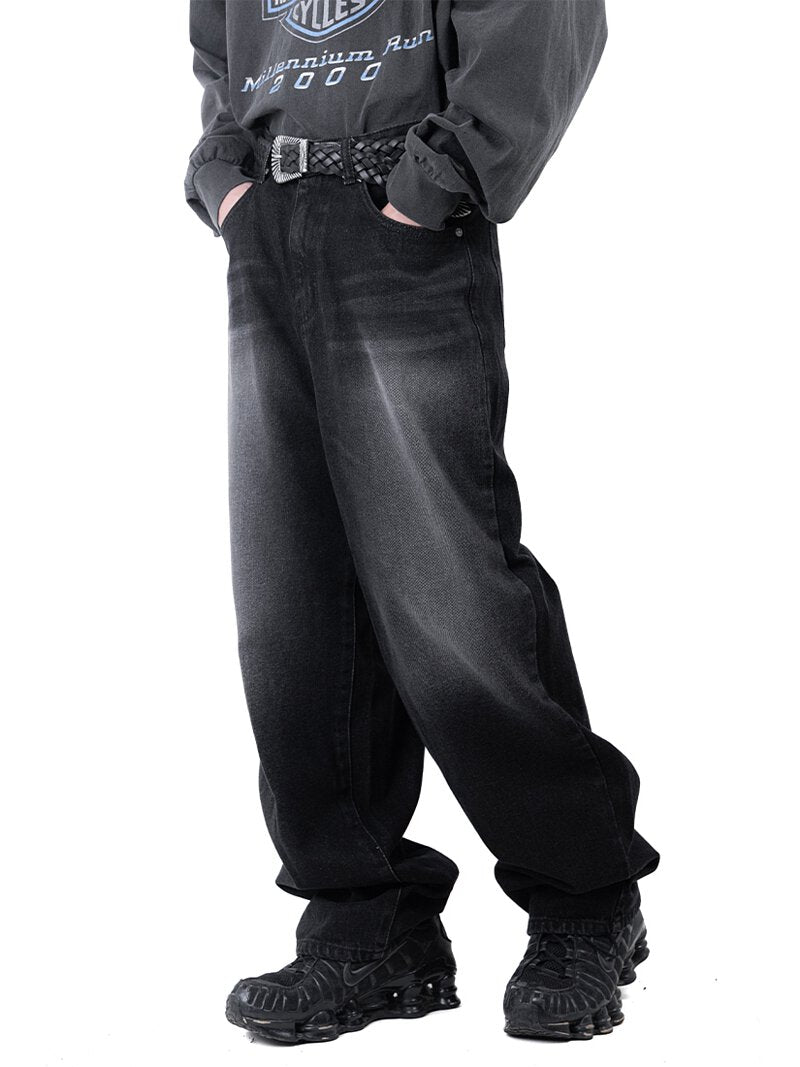 Washing Brush Wide Black Pants