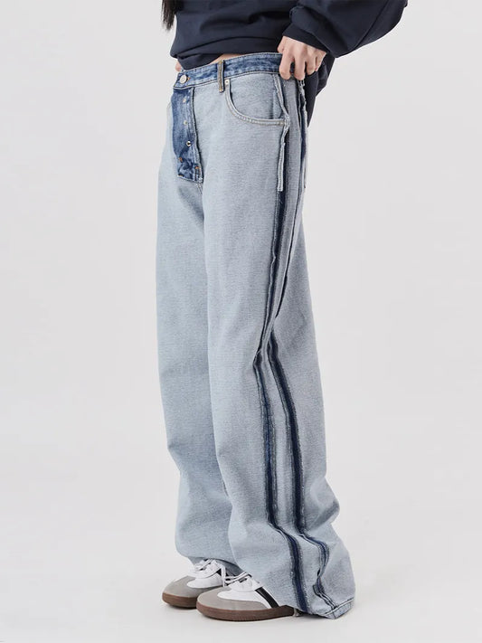 Reverse Track Line Wide Denim Pants