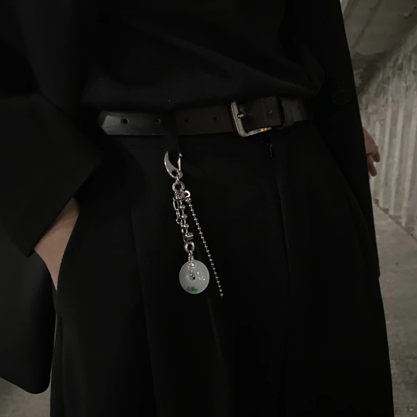 Jade pendant ball chain keychain