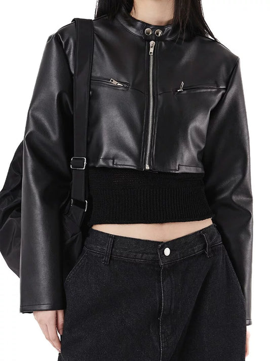 Biker Cropped Vegan Leather Jacket