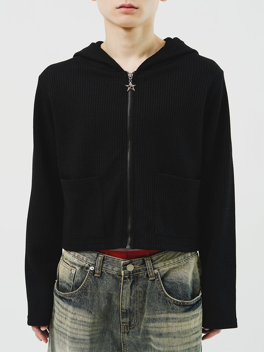 Sag Waffle Cropped Zip Hoodie