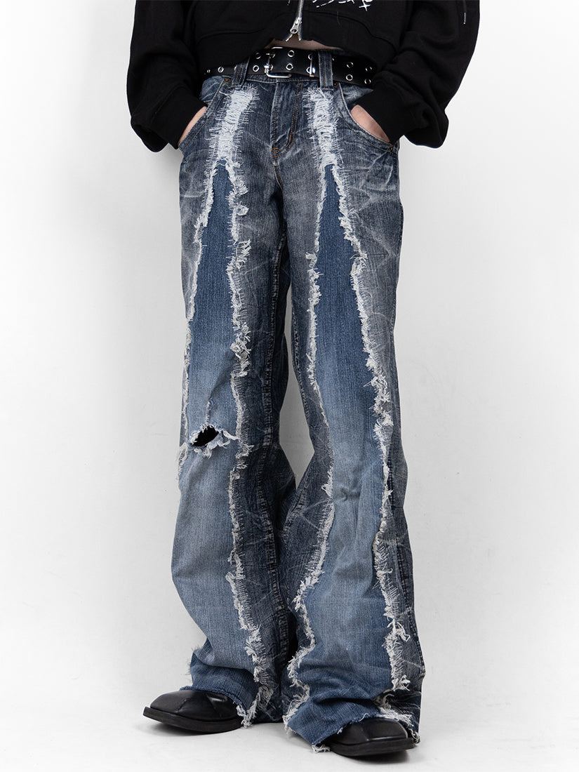 Crack Denim Baggy Pants