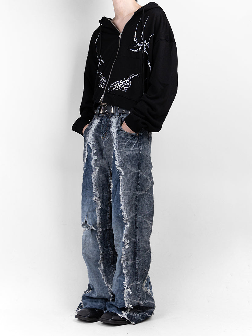 Crack Denim Baggy Pants