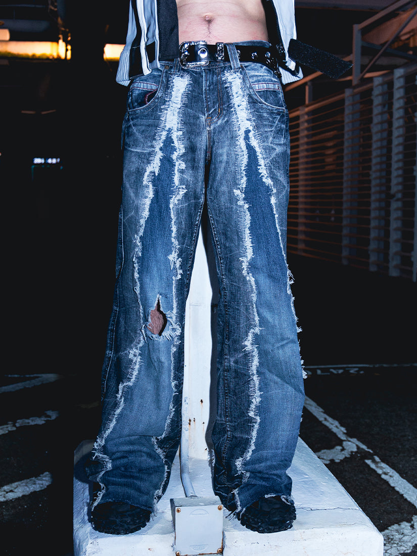 Crack Denim Baggy Pants