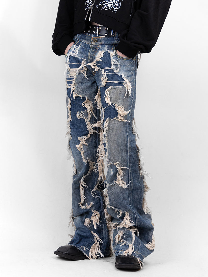 Crack Denim Baggy Pants 02