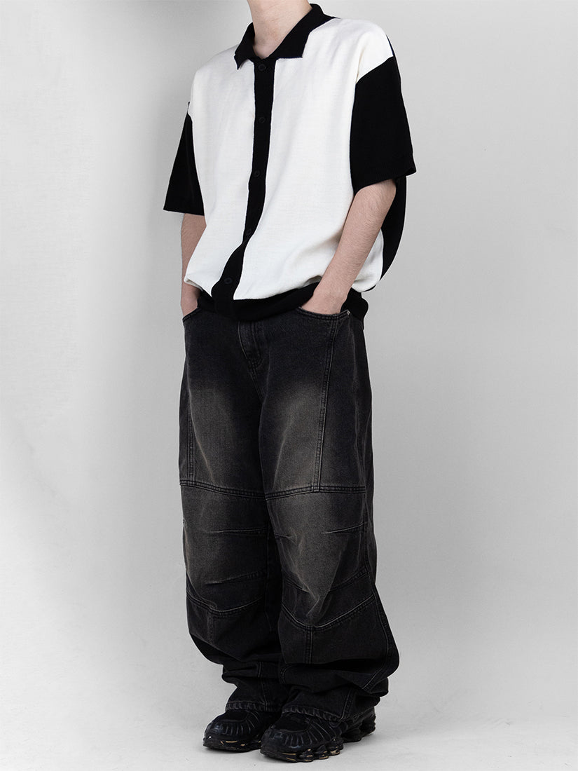 Scale Panel Wide Denim Pants