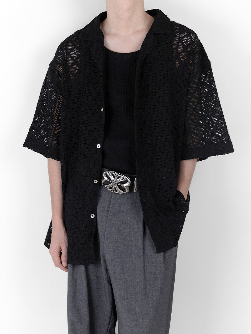 Lace Open-Collar Half Shirt