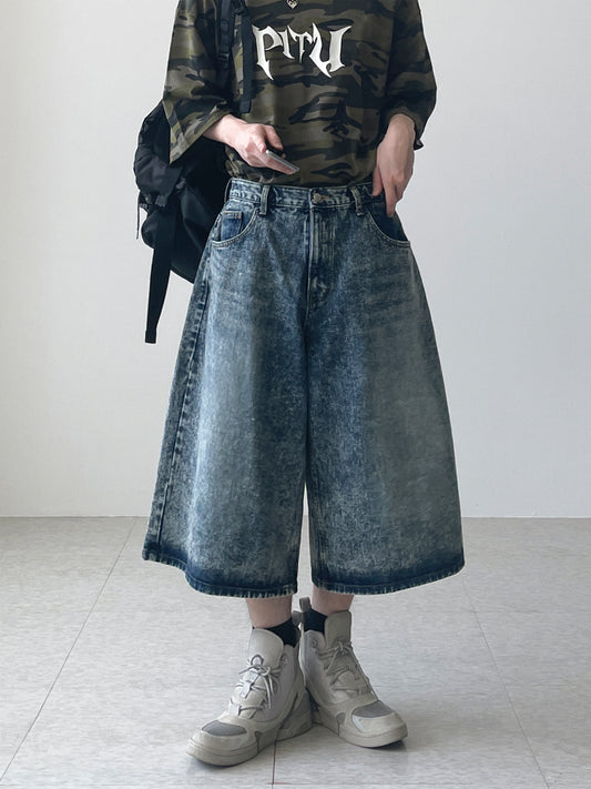 Snow cut bermuda denim pants