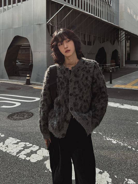 Leopard Wool Round Cardigan