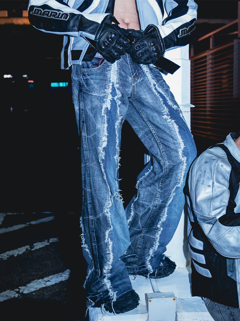 Crack Denim Baggy Pants