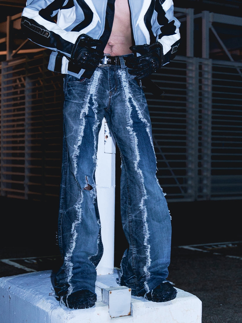 Crack Denim Baggy Pants